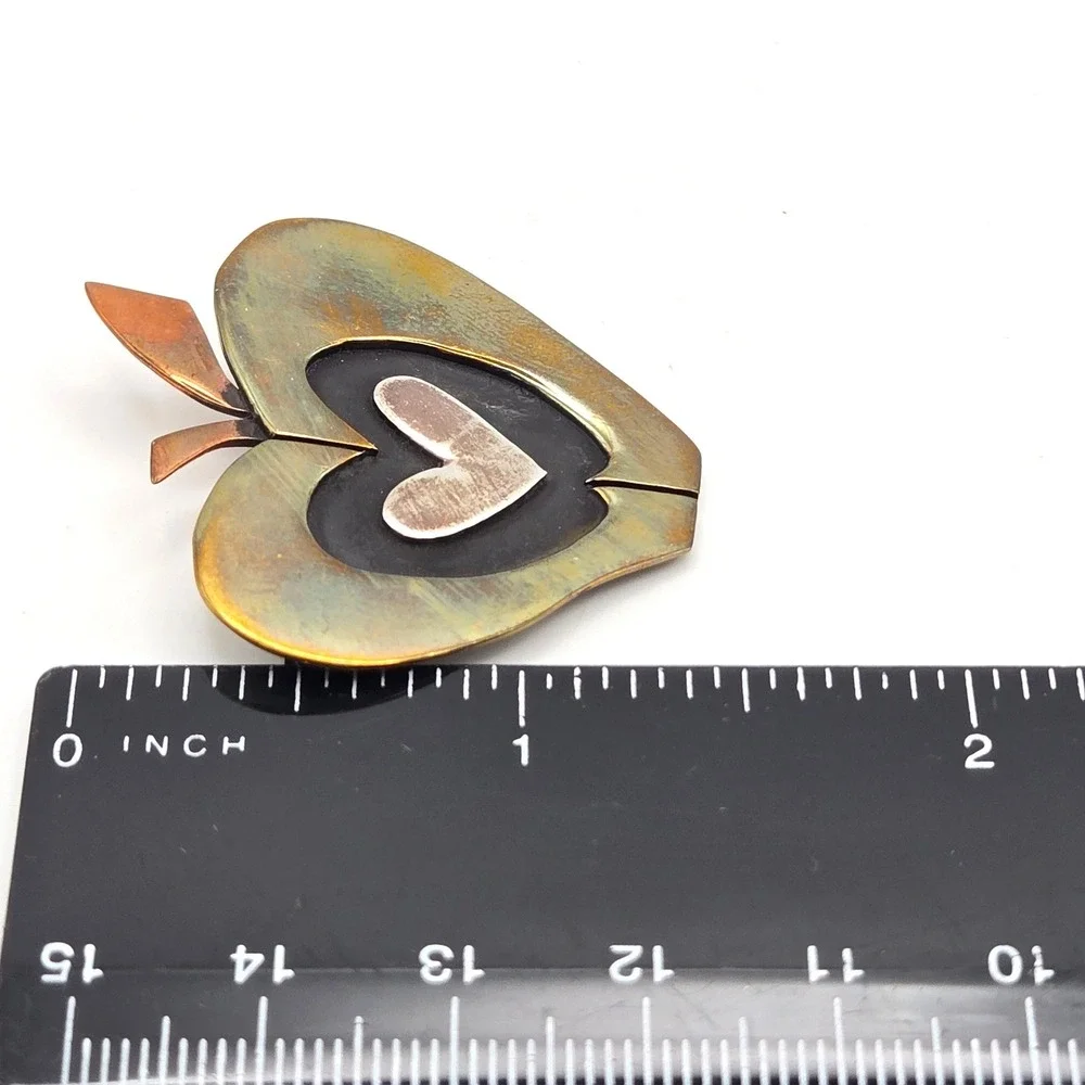 Far‎ Fetched Mixed Metal Brooch Apple Heart Sterling Silver Copper 1990s Mexico